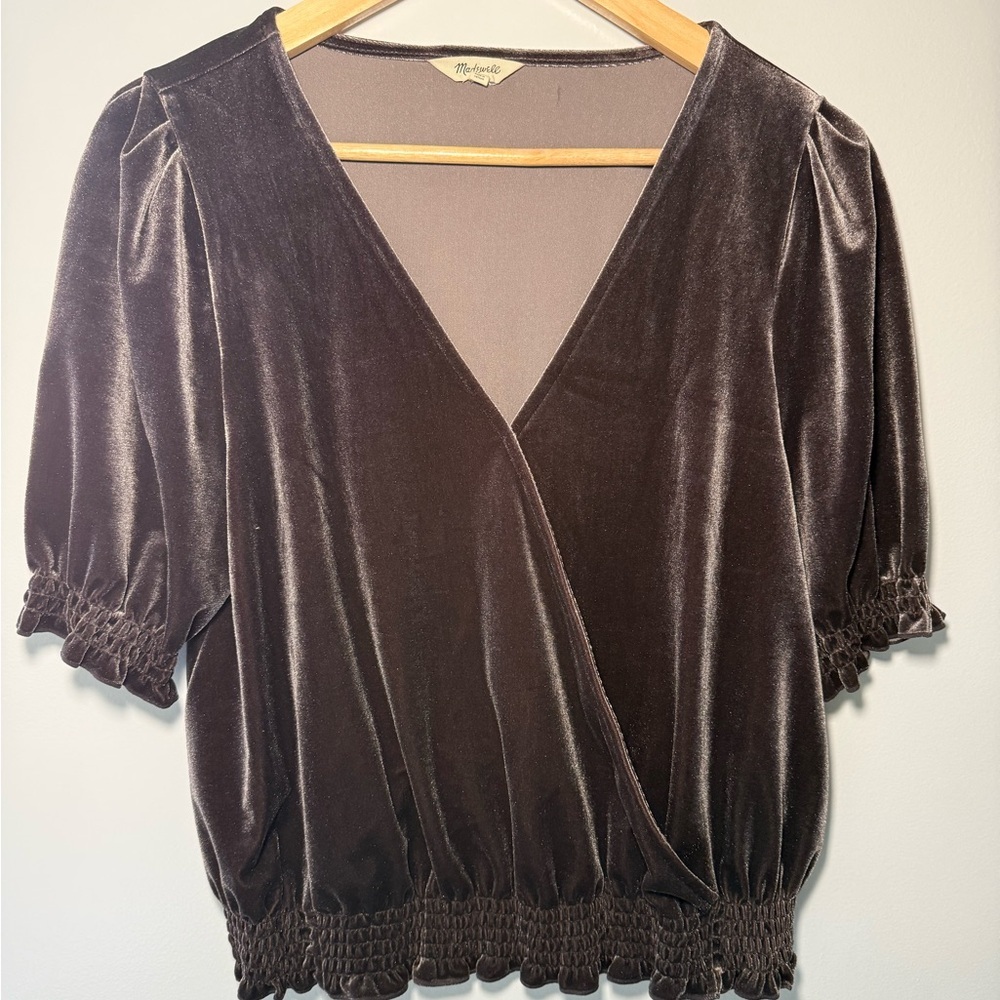 Madewell Velvet Wrap Blouse in Deep Brown